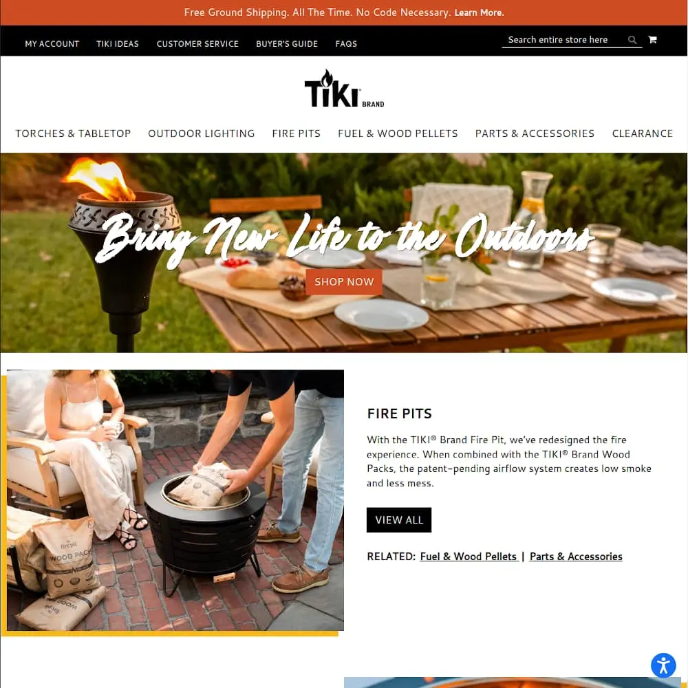 Tiki Brand website after feature implementations and redesign.